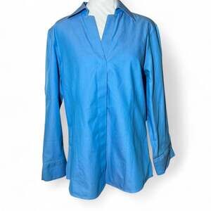Foxcroft Non-Iron Fitted Blue Button-Up Shirt, Size 14 - Perfect for Office Wear